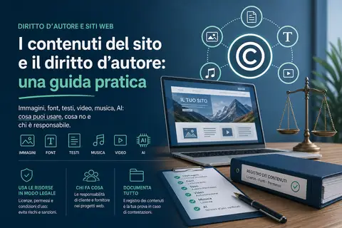 Diritto d'autore nei siti web: immagini, font, contenuti AI e responsabilità